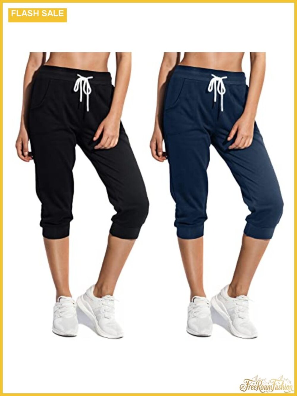 2 Pack Capri Joggers Cotton Blend Tapered Sweatpants Women
